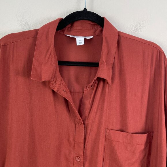 NEW Old Navy Womens Plus XXL Boyfriend Shirt Button Up Rust Brown Top Blouse - Picture 8 of 9